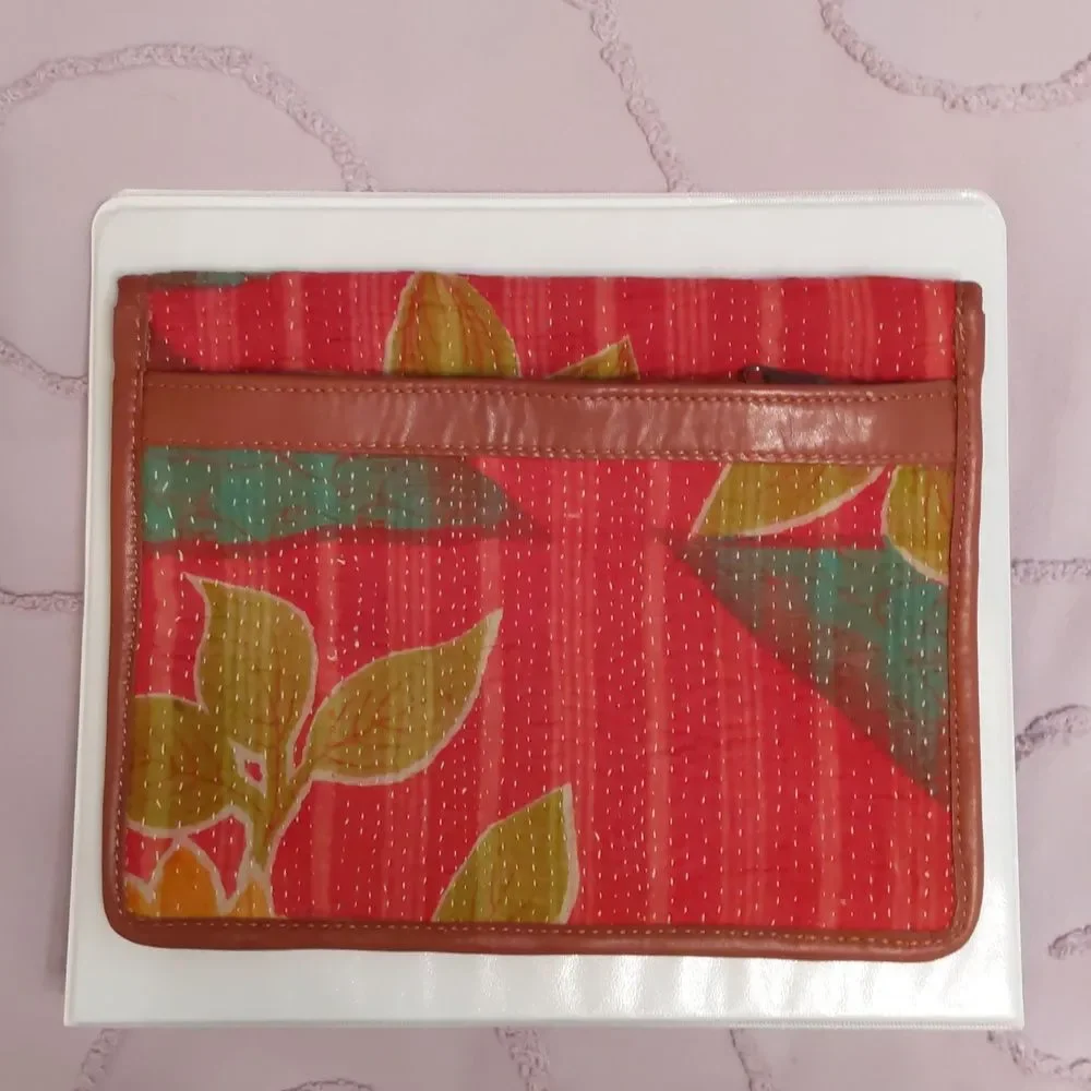 Kantha Envelope Bag Floral Quilted Clutch Magnetic Snaps Hand-stitched